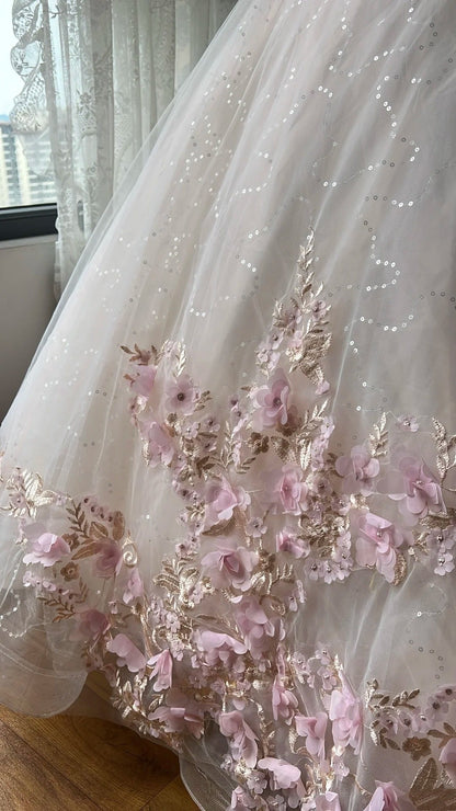 Gorgeous Ball Gown Crew Neck Pleated Tulle Prom Dresses Evening Gala Gown Quinceanera Dress       D4738