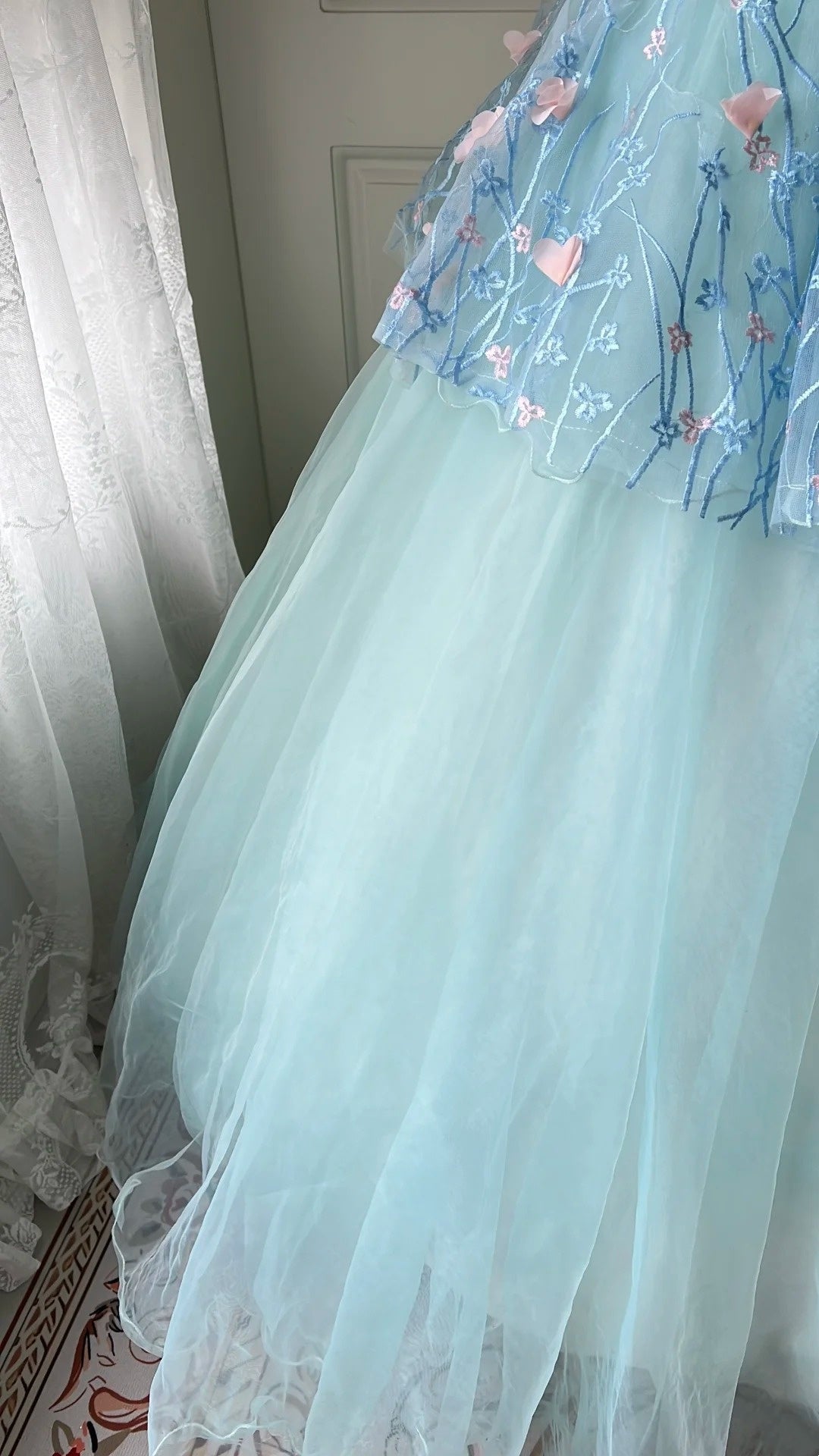 Beauty Ball Gown Light Blue Strapless Pleated Tulle Prom Dresses Evening Gala Gown Sweet 16 Dress       D4739