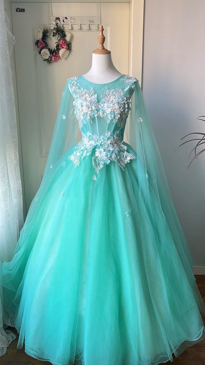 Elegant Ball Gown Crew Neck Tulle Prom Dresses Evening Gala Gown Birthday Party Dress       D4740