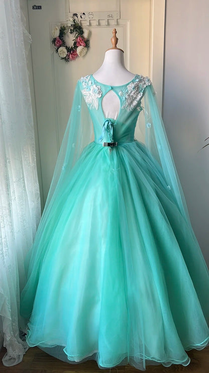Elegant Ball Gown Crew Neck Tulle Prom Dresses Evening Gala Gown Birthday Party Dress       D4740