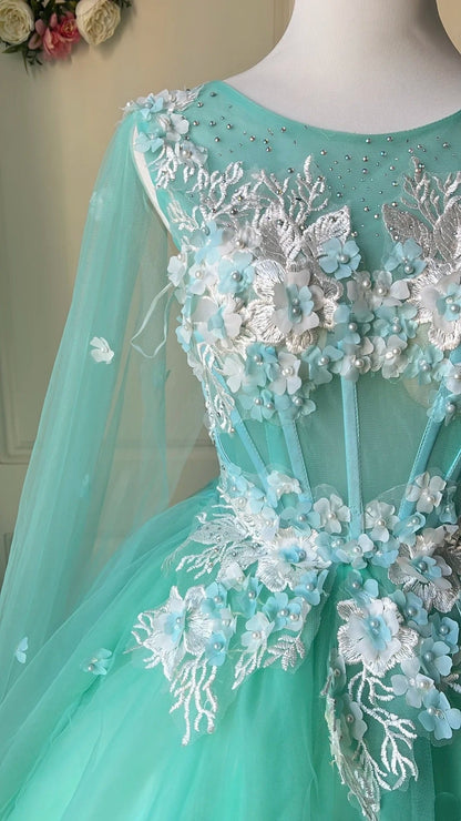 Elegant Ball Gown Crew Neck Tulle Prom Dresses Evening Gala Gown Birthday Party Dress       D4740