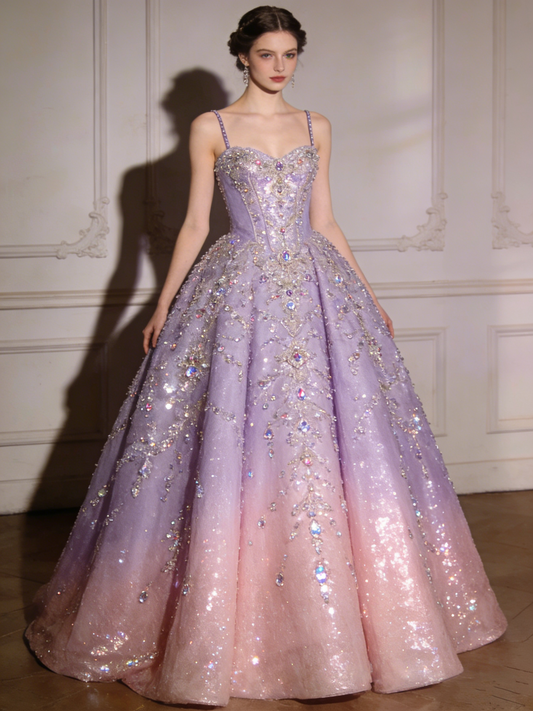 Gorgeous Ball Gown Ombre Spaghetti Straps Pleated Prom Dresses Quinceanera Dress Evening Gala Gown      D4792