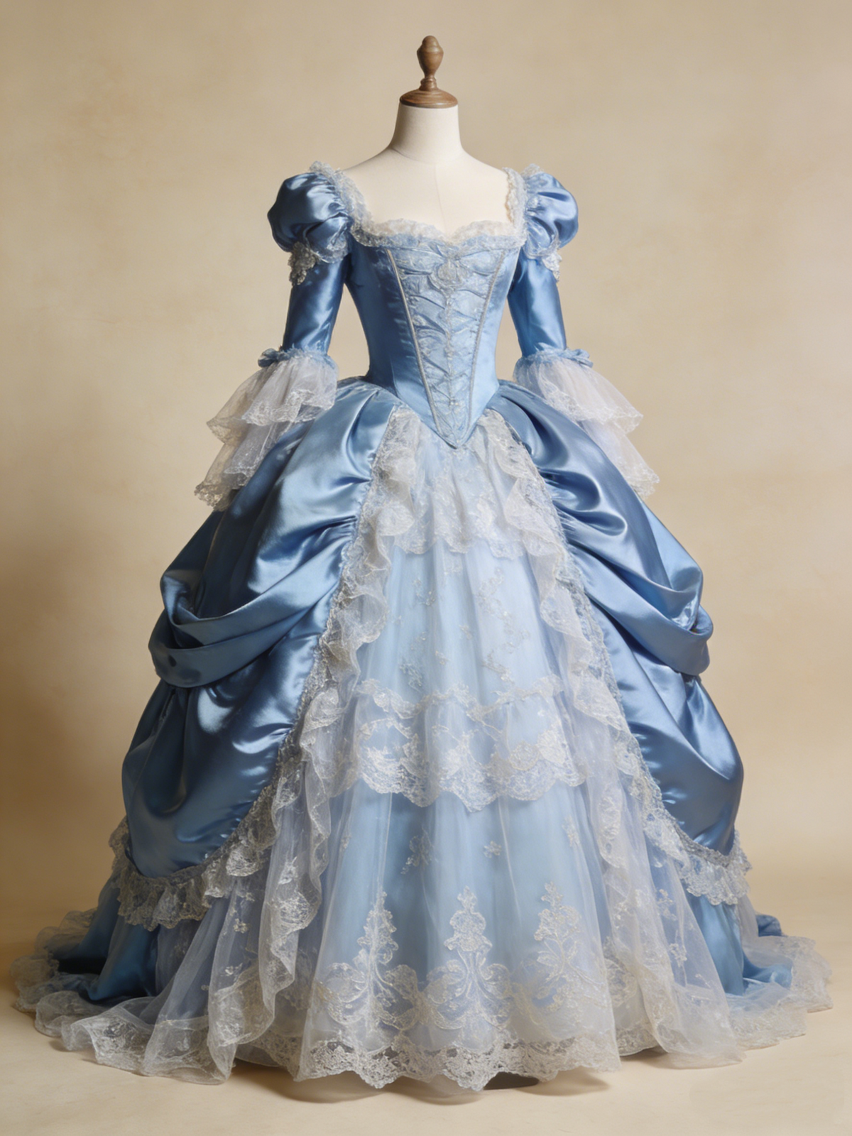 Vintage Ball Gown Blue Square Neck Pleated Lace Prom Dresses Quinceanera Dress Evening Gala Gown      D4797