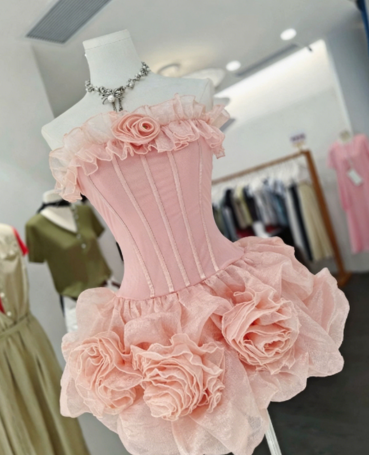 Pretty Homecoming Dress Strapless Flower Back to School Outfits Party Dress  D6578