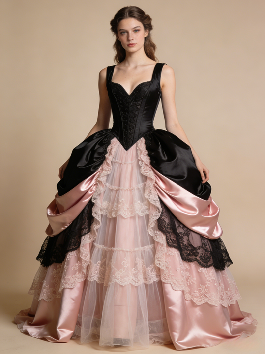 Newest Ball Gown Black Pink Sweetheart Pleated Lace Prom Dresses Quinceanera Dress Evening Gala Gown      D4834
