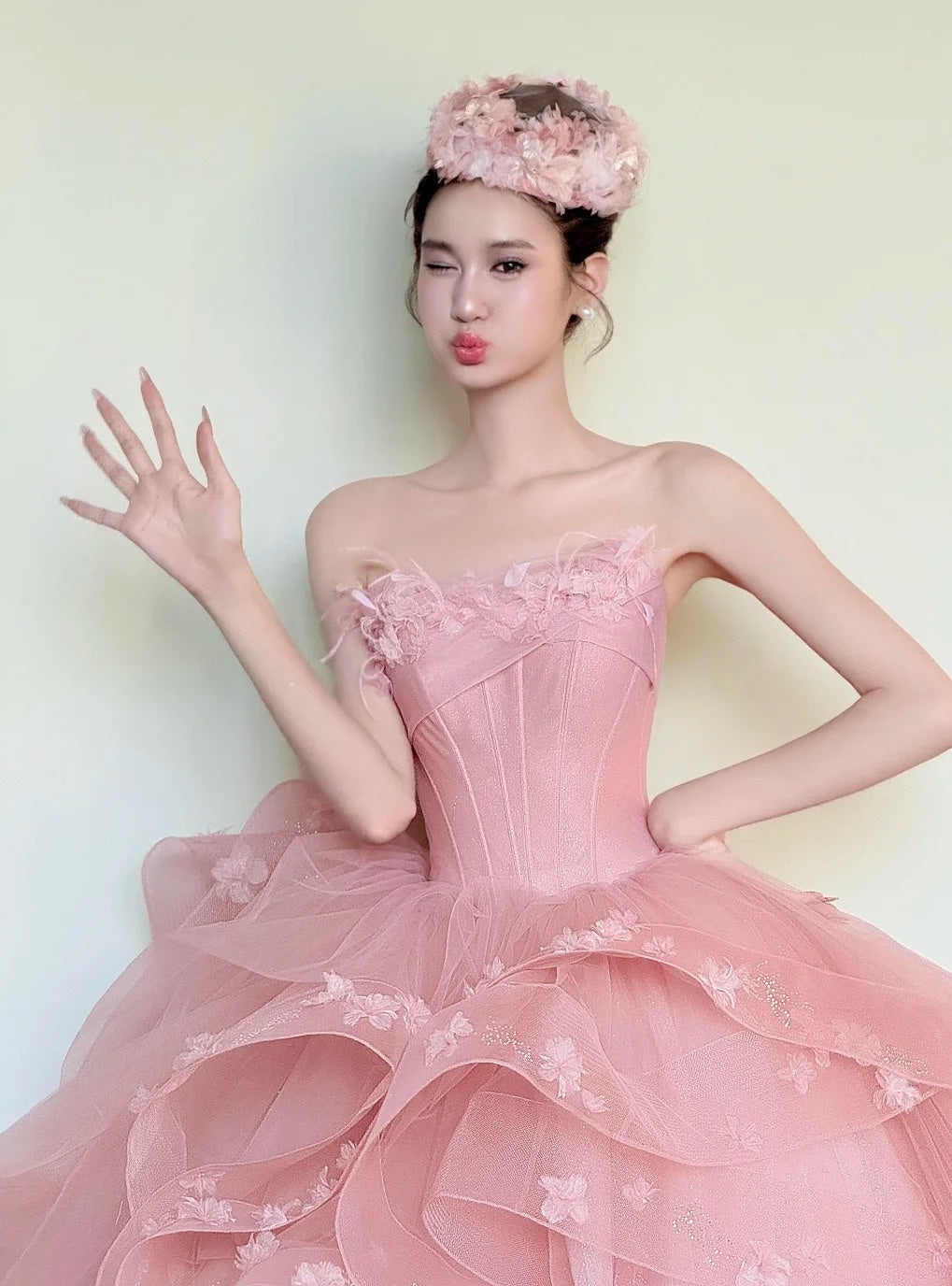 Fashion Ball Gown Light Pink Strapless Pleated Prom Dresses Sweet 16 Dress Evening Gala Gown      D4848