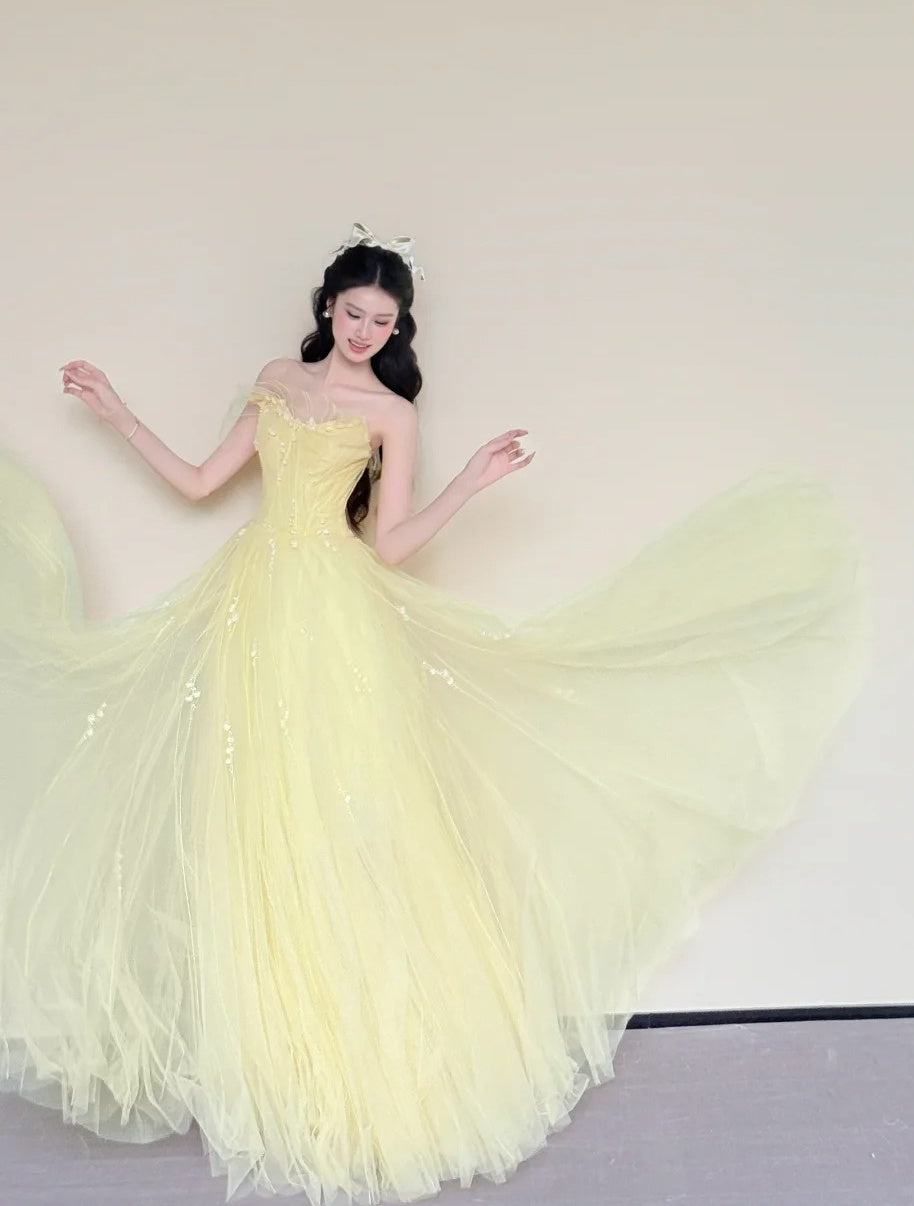 Charming Prom Dress Strapless Pleated Tulle Gala Dress Evening Gown Cocktail Party Outfits    D4855