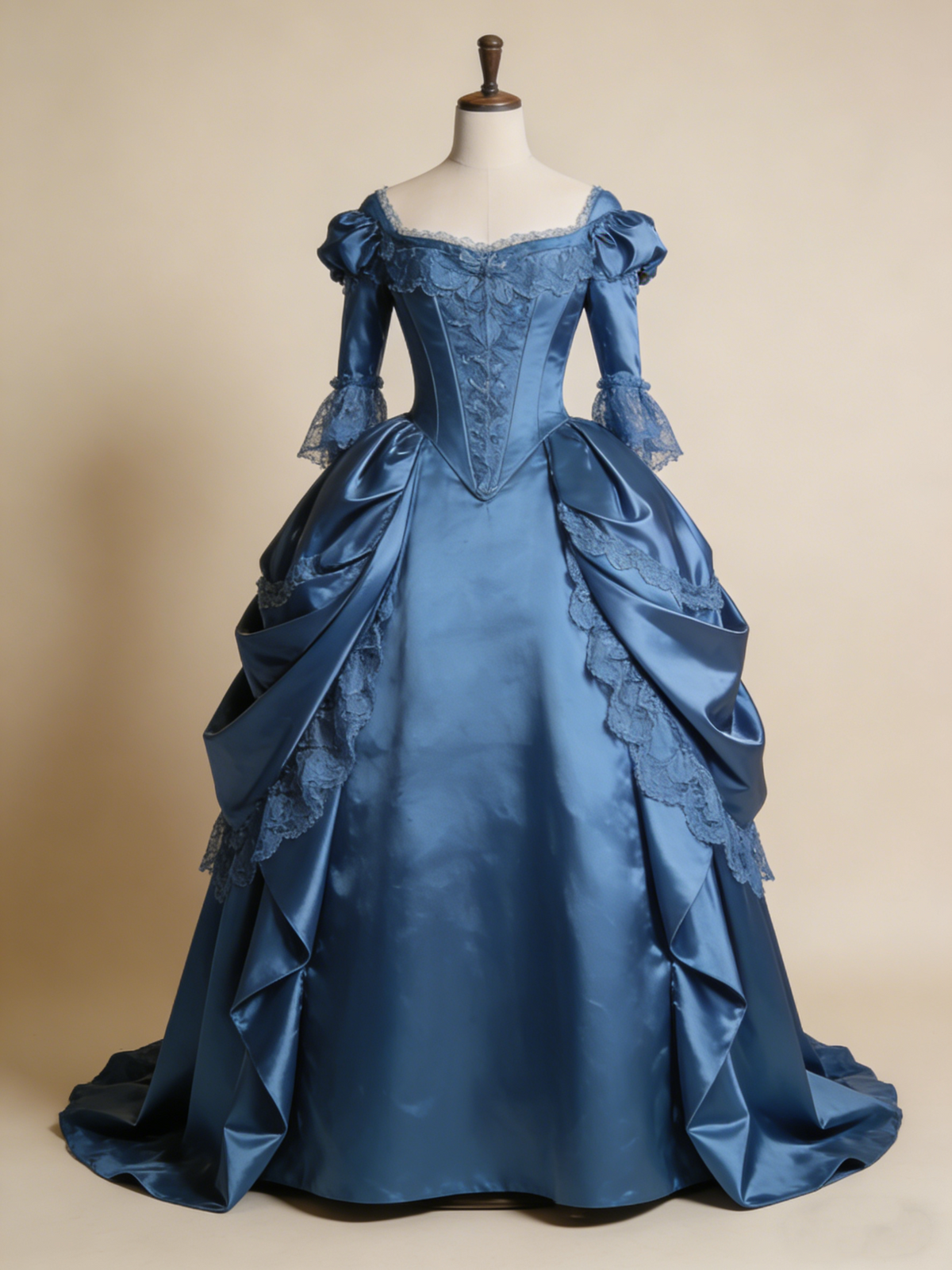 Newest Ball Gown Blue Square Neck Lace Evening Gala Gown Prom Dresses Quinceanera Dress      D4859