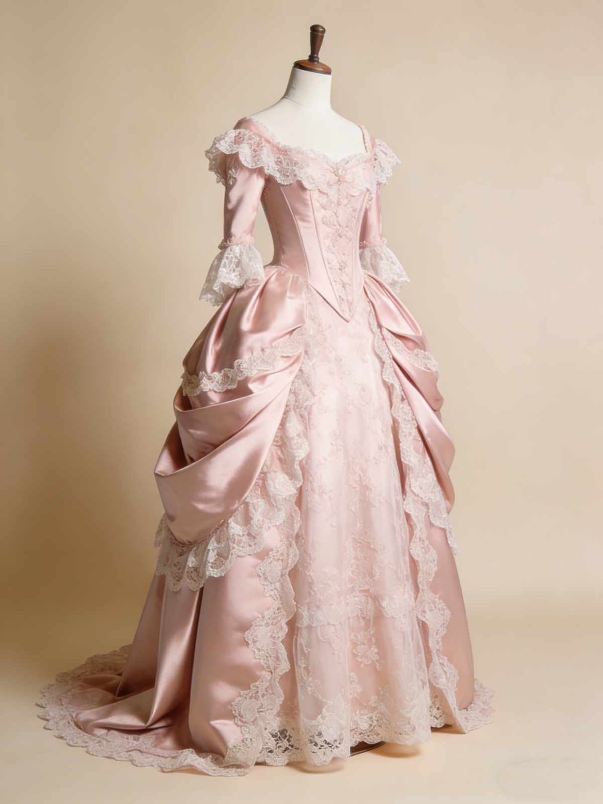 Pretty Ball Gown Light Pink Square Neck Lace Evening Gala Gown Prom Dresses Quinceanera Dress      D4860