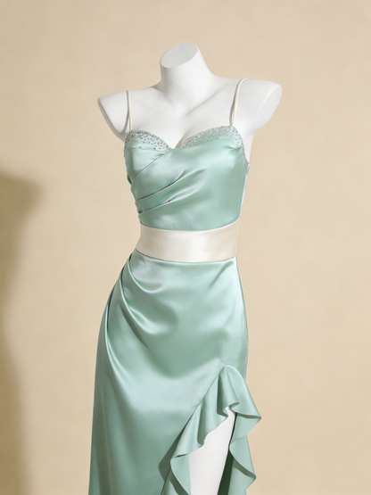 Pretty Prom Dress Satin Sweetheart Ruffle Gala Evening Gown Dress Birthday Party Outfits    D4871