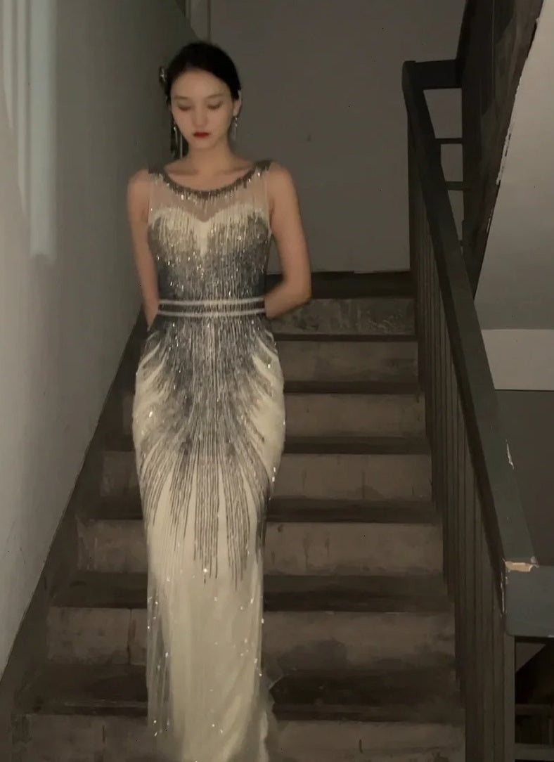 Sparkling Prom Dress Crew Neck Beading Gala Evening Gown Dress Cocktail Outfits    D4873