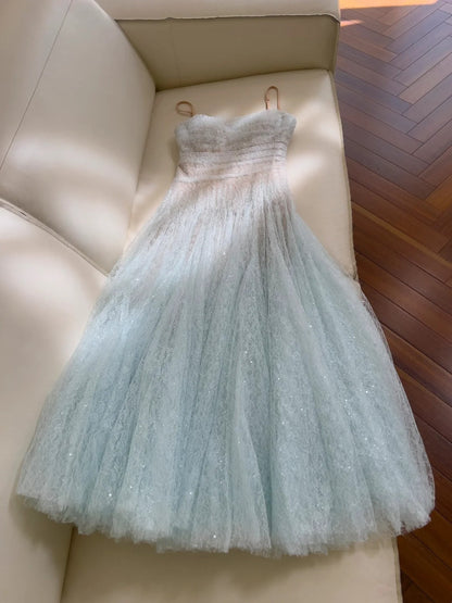 Sparking Prom Dress Spahetti Straps Pleated Gala Evening Gown Dress Birthday Party Outfits    D4891