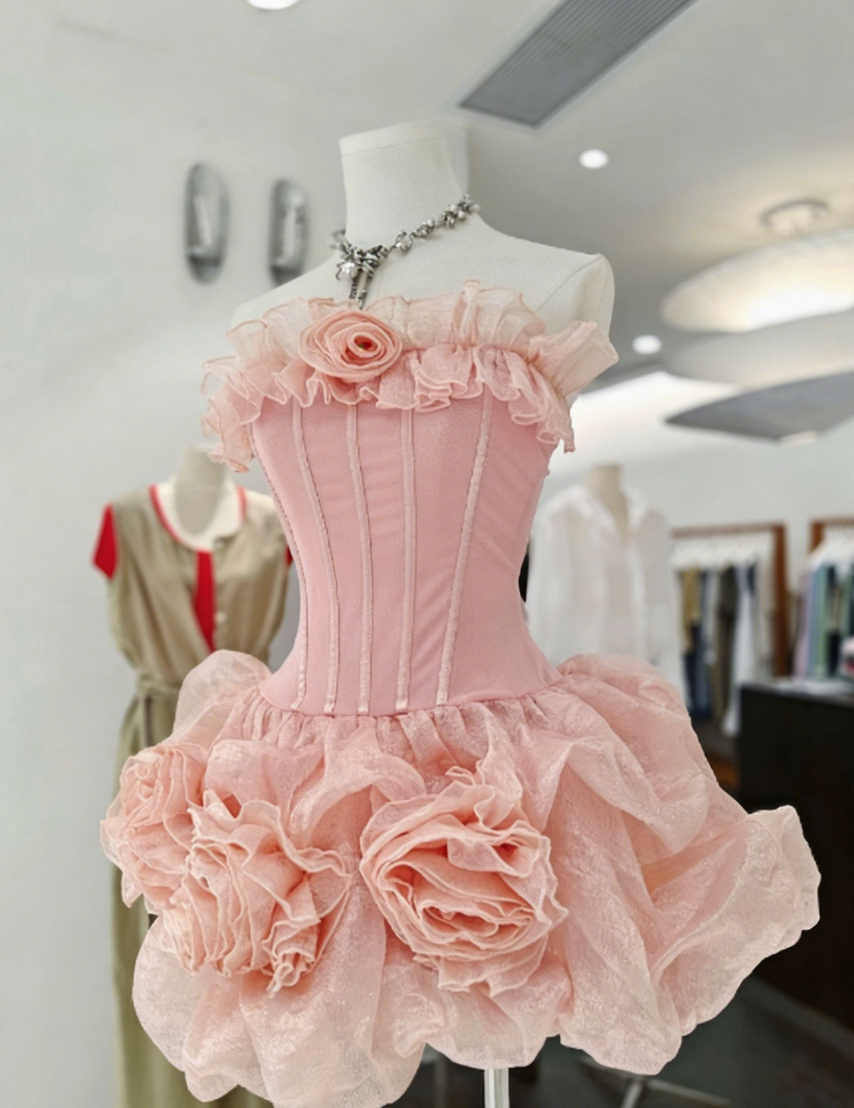 Pretty Homecoming Dress Strapless Flower Back to School Outfits Party Dress  D6578