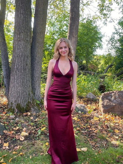 Royal Blue V Neck Mermaid Satin Long Prom Dress Party Gown MD7524