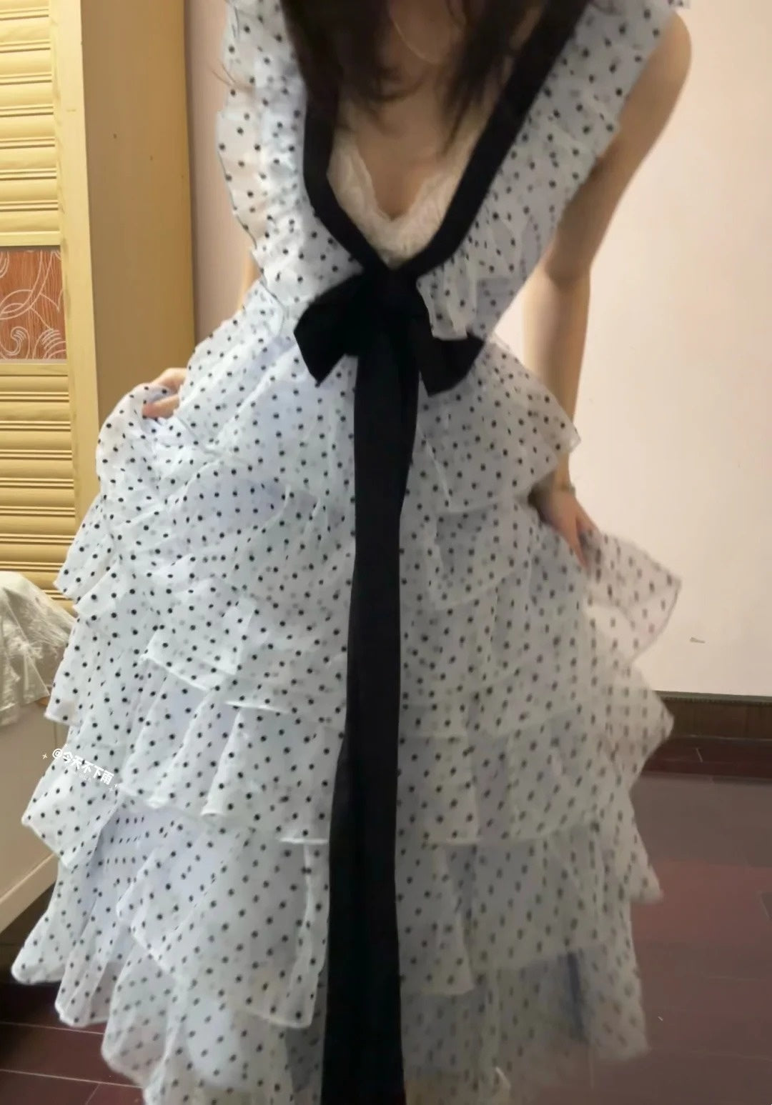 Chic Prom Dress Baby Blue V-neck Polka Dots Gala Dress Evening Gown Birthday Party Outfits    D4913