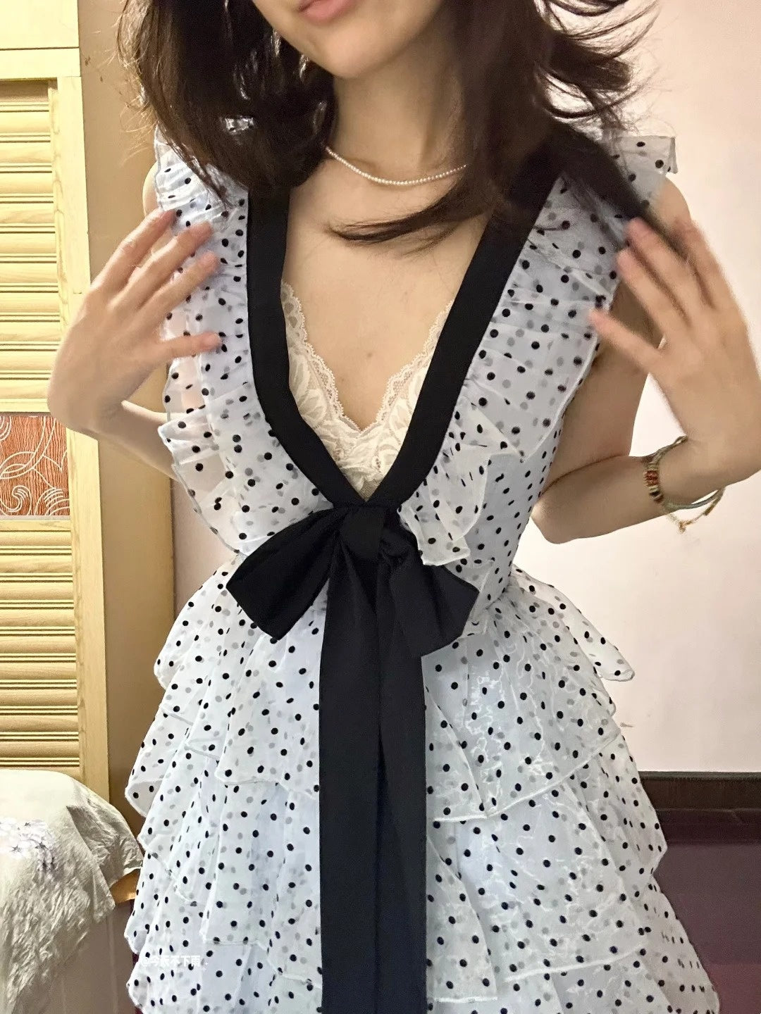 Chic Prom Dress Baby Blue V-neck Polka Dots Gala Dress Evening Gown Birthday Party Outfits    D4913
