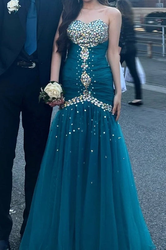 Stunning Prom Dress Sweetheart Pleated Gala Gown Tulle Crystal Evening Dress Birthday Party Outfits    D4914