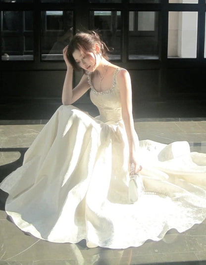Elegant Prom Dress Square Neck Pleated Crystal Gala Gown Shcool Cocktail Outfits Evening Dresses   D4944
