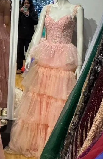 Pretty Prom Dress Spaghetti Straps Pleated Tulle Birthday Party Outfits Evening Dresses Gala Gown      D4962