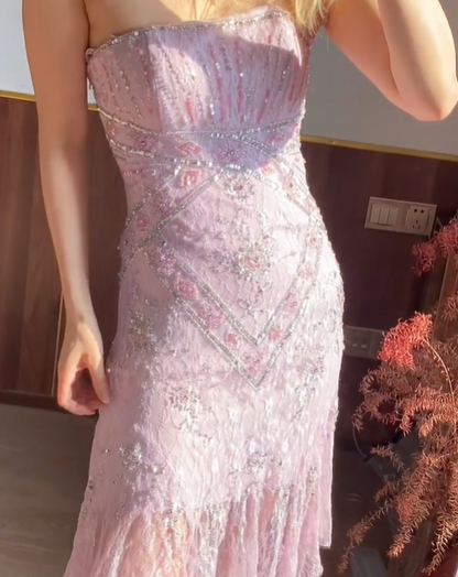 Chic Prom Dress Strapless Beading Evening Dresses Gala Gown Cocktail Outfits       D4969