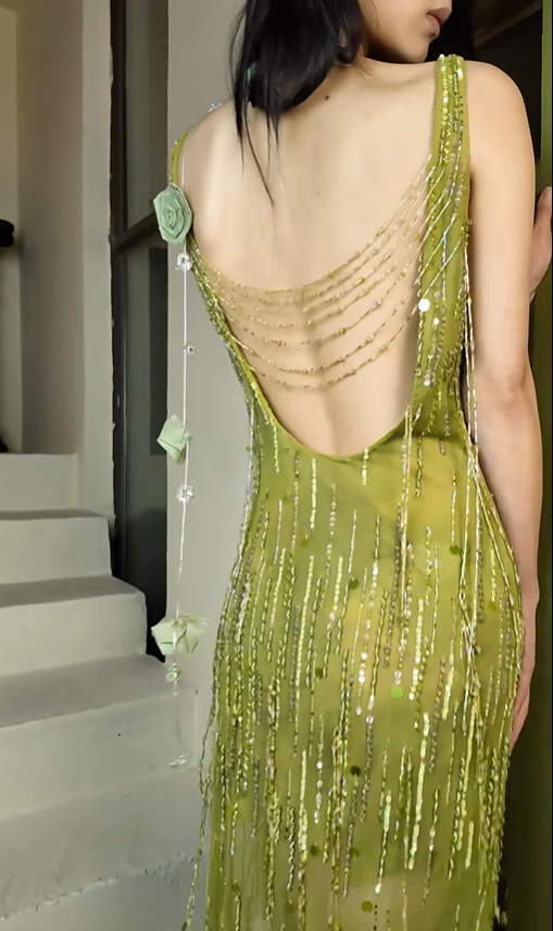 New Arrival Prom Dress Crew Neck Beading Evening Dresses Backless Gala Gown Cocktail Outfits       D4970