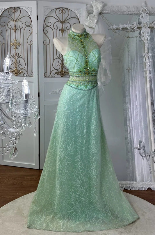 Beauty Prom Dress Crew Neck Beading Evening Dress Backless Gala Gown Cocktail Outfits       D4971