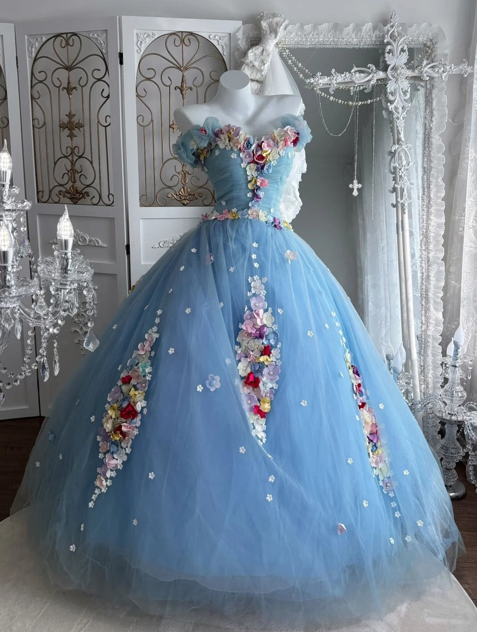 Stunning Ball Gown Off Shoulder Pleated Tulle Evening Gala Gown Prom Dresses Sweet 16th Dress      D4974