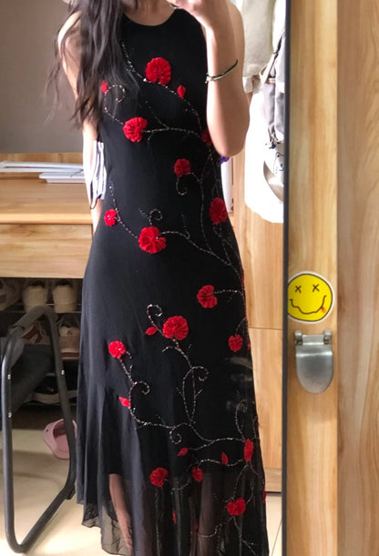 Chic Prom Dress Black Crew Neck Beading Evening Dress Gala Gown Cocktail Outfits       D4975