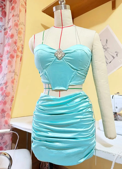 Pretty Homecoming Dress Sweetheart Pleated Two Piece Short Prom Dress Cocktail Outfits Birthday Party Dress  D4976