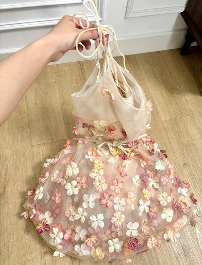 Sweet Homecoming Dress Spaghetti Straps Floral Short Prom Dress Cocktail Outfits Birthday Party Dress  D4983