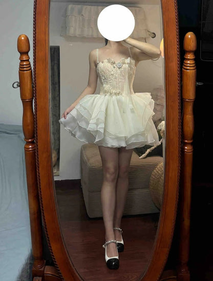 Chic Homecoming Dress Spaghetti Straps Tulle Short Prom Dress Back to School Outfits Birthday Party Dress  D4992