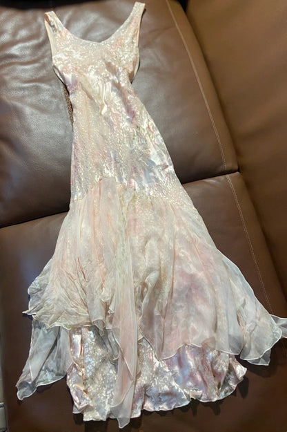 Shiny Prom Dress Crew Neck Tulle Long Cocktail Outfits Evening Dress Gala Gown        D4993