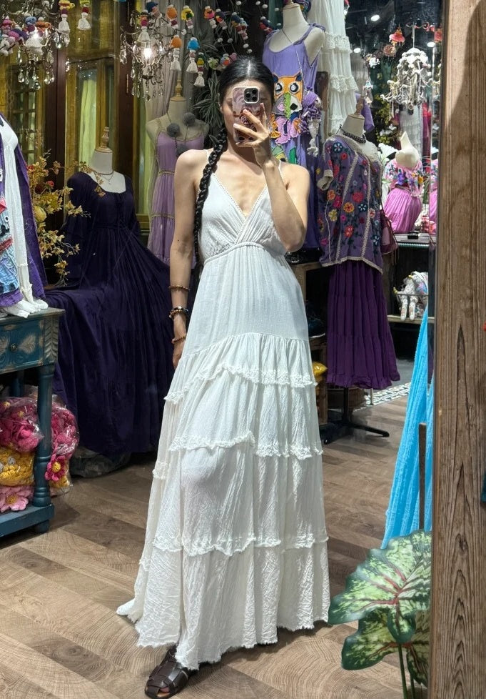 Elegant Prom Dress White V-neck Pleated Long Cocktail Outfits Evening Dress Gala Gown      D4995