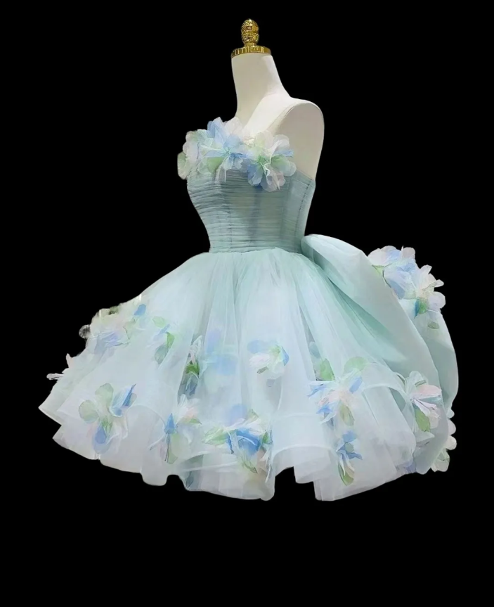 Beautiful Strapless Light Green Tulle Appliques Short Homecoming Dress 19th Birthday Outfits With Bow D2350