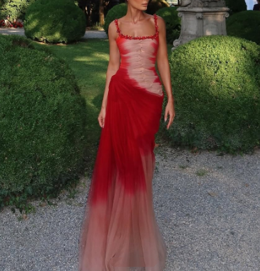 Pretty Spaghetti Straps Tulle Pleated Beaded Mermaid Prom Dress Formal Party Gown