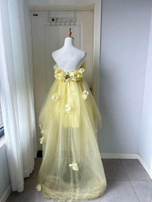 New Homecoming Dress Strapless Tulle Flower Hi-Lo Back to School Outfits Party Dress  D6487