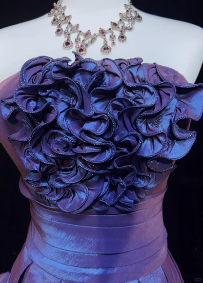 Dreamy and charming purple tube top three-dimensional flower waist slim fit flower bud skirt short skirt homecoming dress R4957