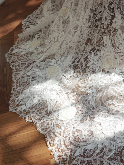 Off-white halter-neck fitted long lace ball gown, bridal dress R8480