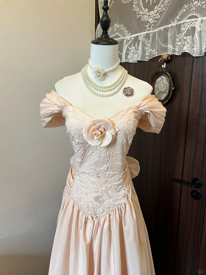 Pink elegant retro waist slim fit long skirt homecoming dress R4267