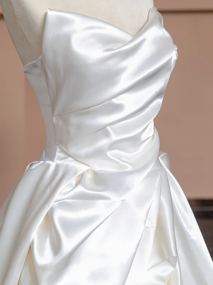 Off-white strapless, fitted waist, full skirt, long ball gown, bridal dress R8308