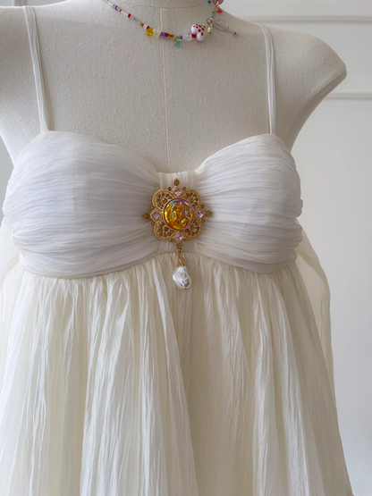 White suspender pleated design cute mini skirt homecoming dress R4998