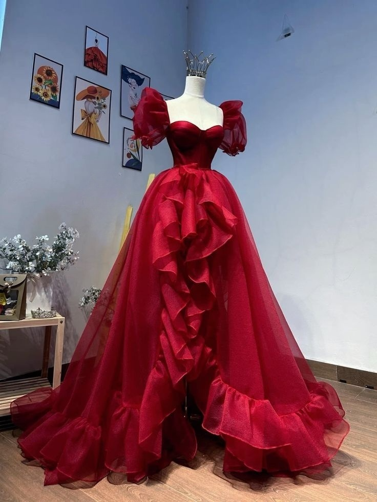 Charming Red Sweetheart A-Line Chiffon Long Prom Dresses Birthday Dresses, D1269