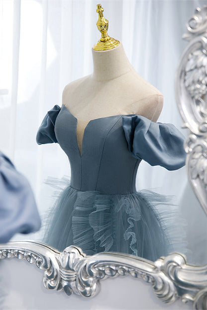 Off the Shoulder Blue Long Formal Dress M5512