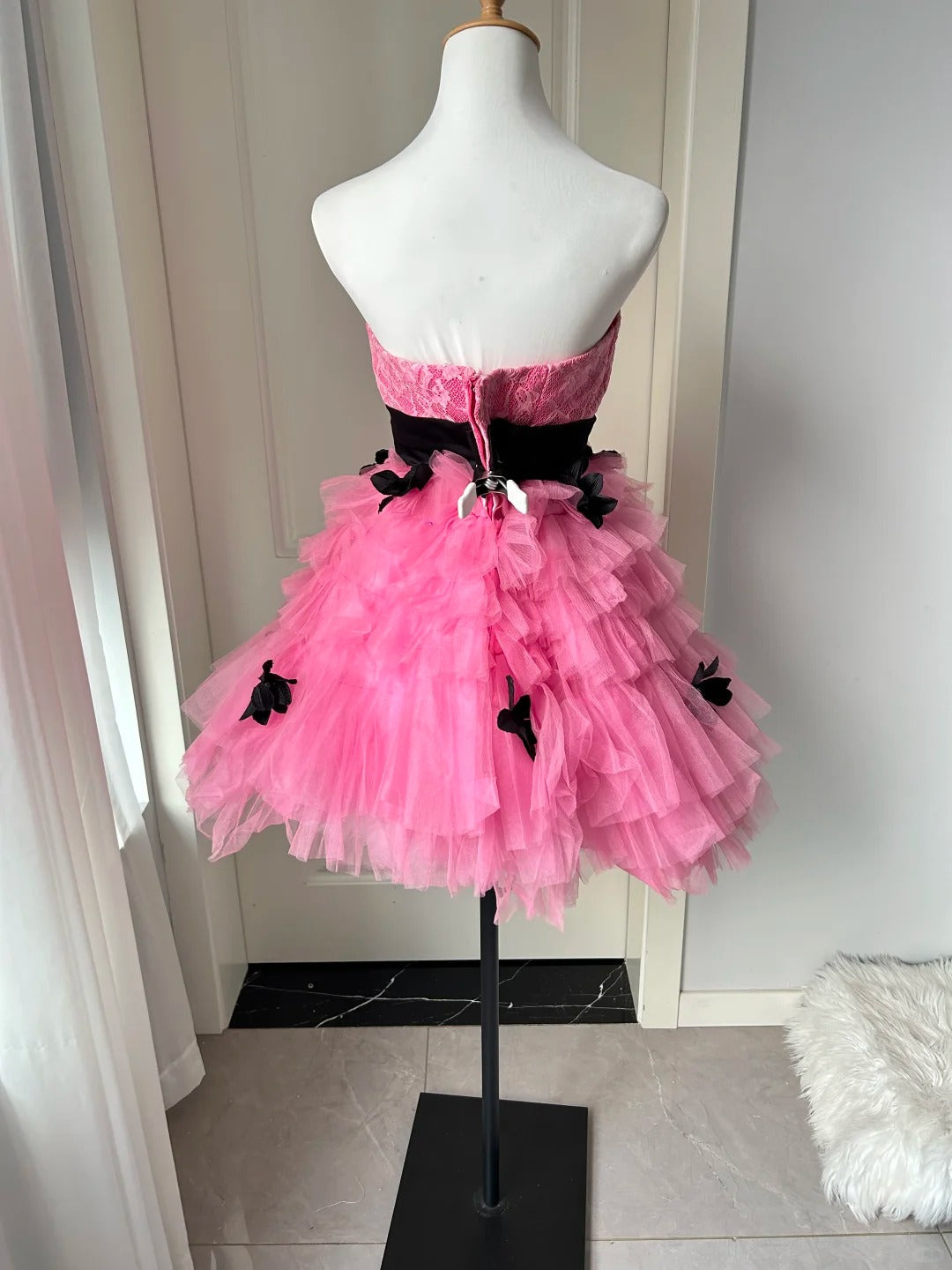 Pretty Homecoming Dress Strapless Flower Tulle Cascade Back to School Outfits Party Dress  D6479