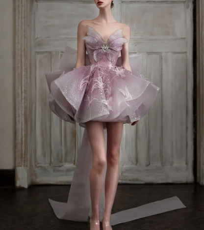 Pretty Purple Butterfly Organza Sequin A Line Formal Homecoming Dress 20th Birthday Outfits With Bow D155