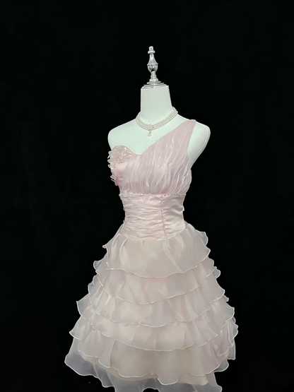 Chic Homecoming Dress One Shoulder Tulle Cascade Prom Dress Back to School Outfits Party Dress  D6138