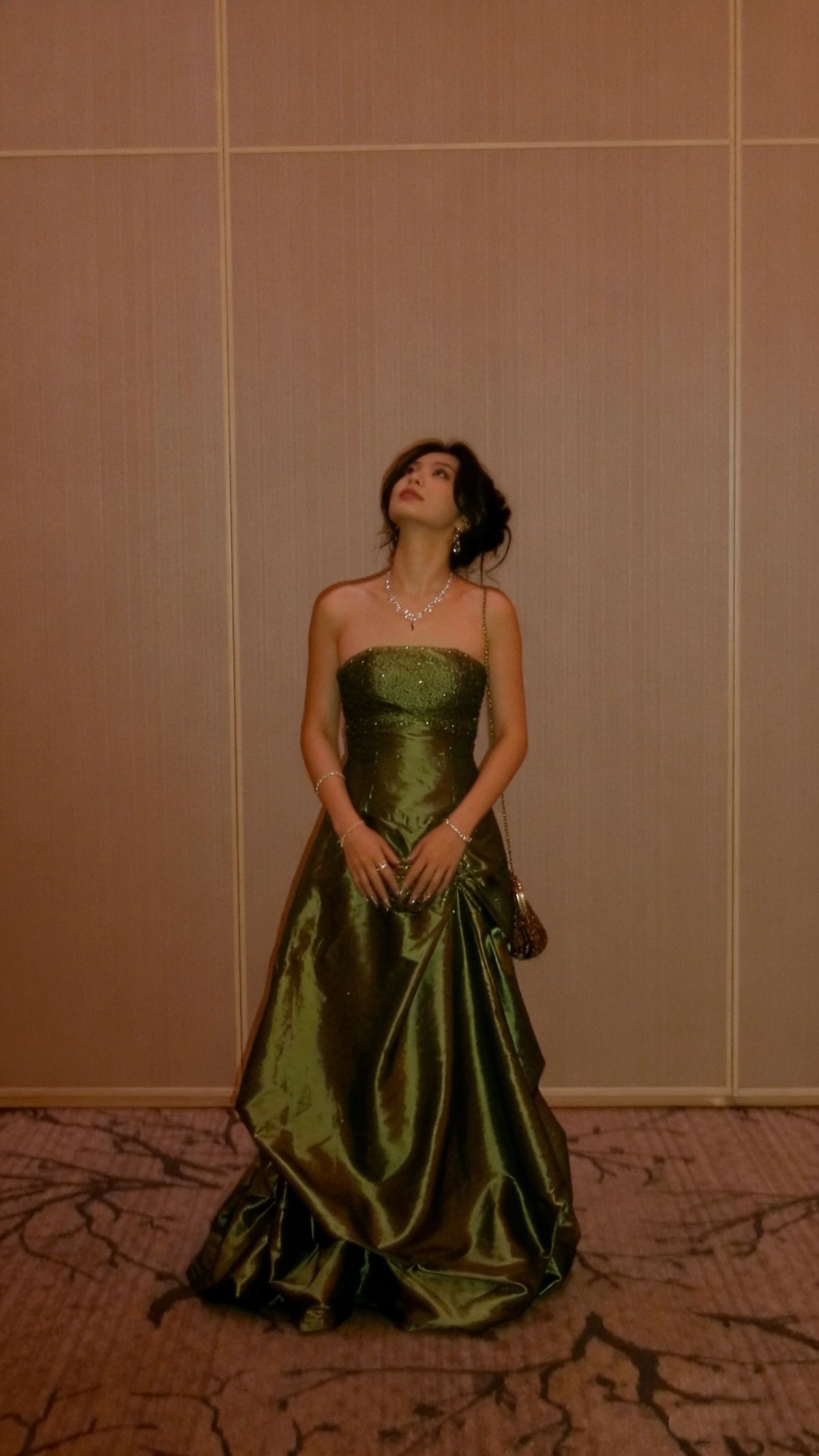 Elegant Olive Green Strapless Satin Sequin Long Birthday Party Dress Evening Gown