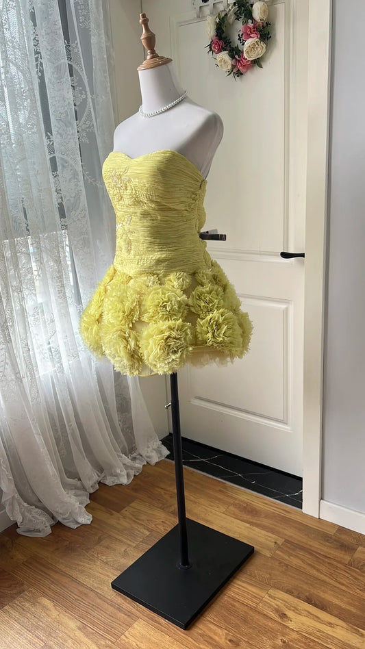 New Homecoming Dress Sweetheart Flower Pleated Back to School Outfits Party Dress  D6468