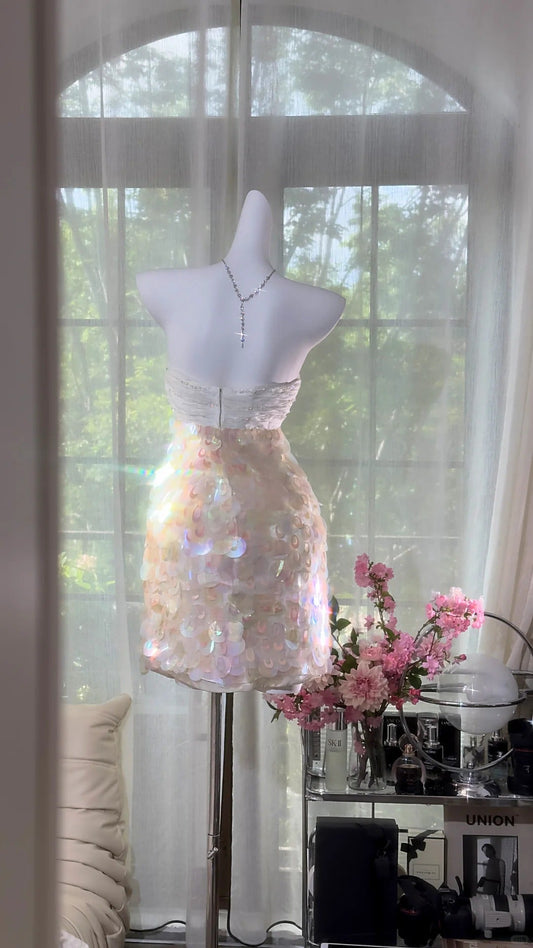 Shiny Homecoming Dress Strapless Sequins Dress Back to School Outfits Party Dress  D6412