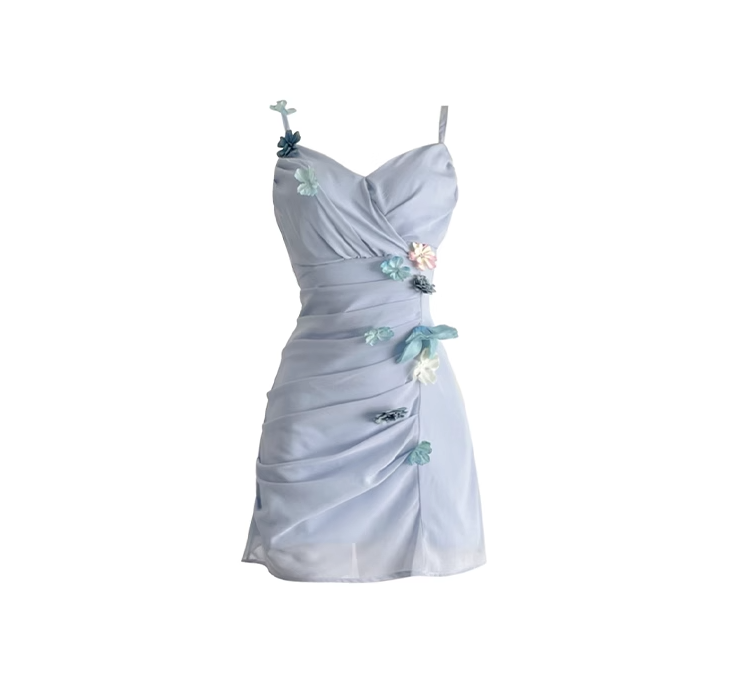 Flower dress women summer 2025 new design holiday dress suspender dress short skirt R0073